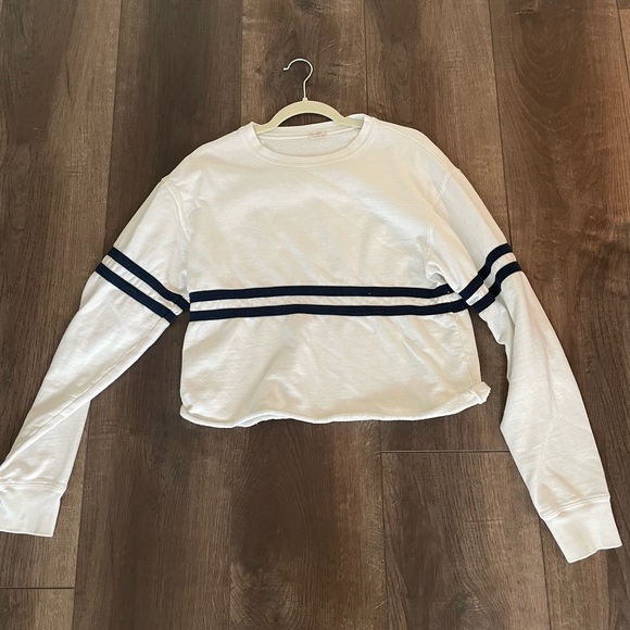White Brandy Melville Crewneck Sweatshirt with Gray Stripe - Picture 1 of 2